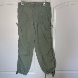 Candie's Y2K‎ Olive Utility Cargo Pants Juniors 7 Beaded Waist Drawstring Cuffs